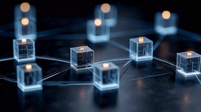 Interconnected Digital Cubes Representing Blockchain Technology and Decentralized Networks Futuristic Abstract Concept for Innovation and Data Security