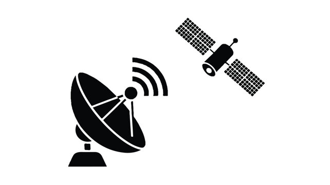 A satellite dish transmits signal to a satellite in space technology