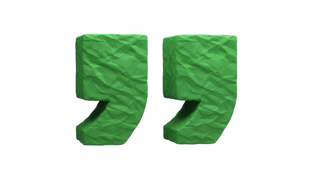 Green paper quotation marks (double quotes) with crumpled texture, isolated on transparent background