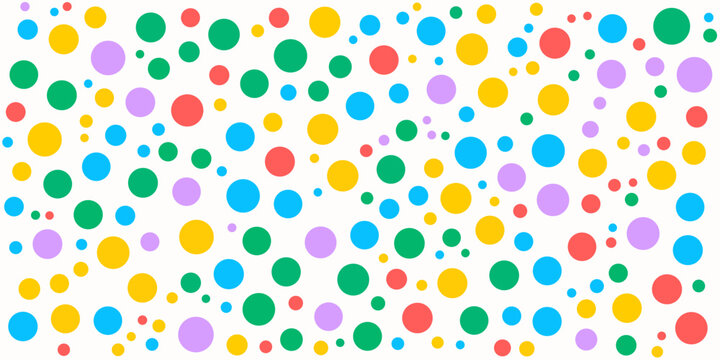 Colorful seamless birthday polka dot pattern. Bright repeated round confetti background. Cute dotted wallpaper for Easter wrapping paper, kid bday nursery decor, birthday decoration design. Vector