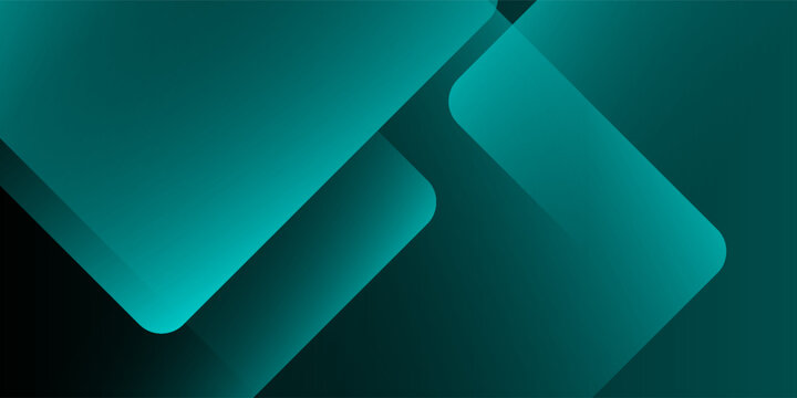 Abstract turquoise and dark green geometric background with overlapping rounded squares, futuristic corporate technology design