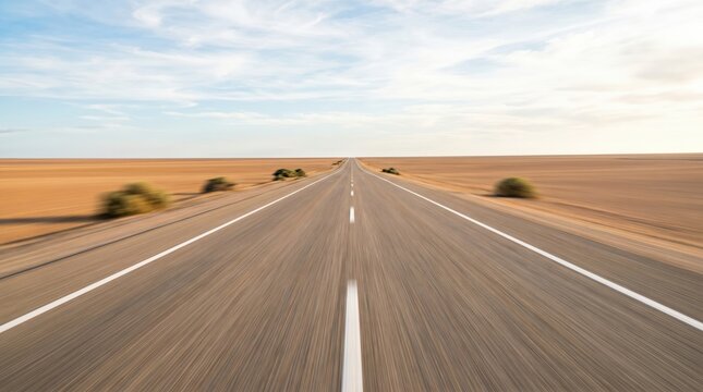 Empty Straight Desert Highway Road Stretching Into Horizon with Motion Blur Effect