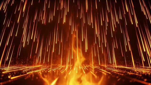 降り注ぐ火の粉と光の軌跡が生み出す映画的な炎の背景演出