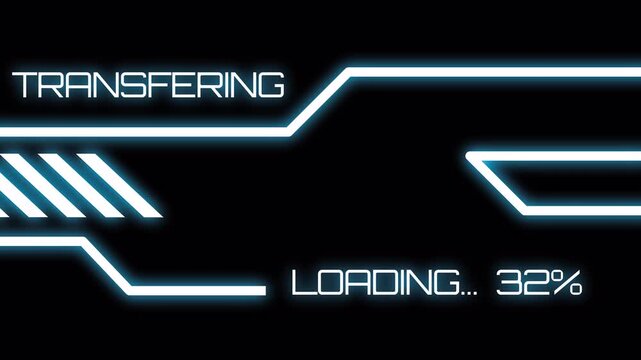 Digital futuristic loading screen with progress indicator and loading text good for progress or data transfer high quality professional modern UI, 4k animation, compatible alpha channel