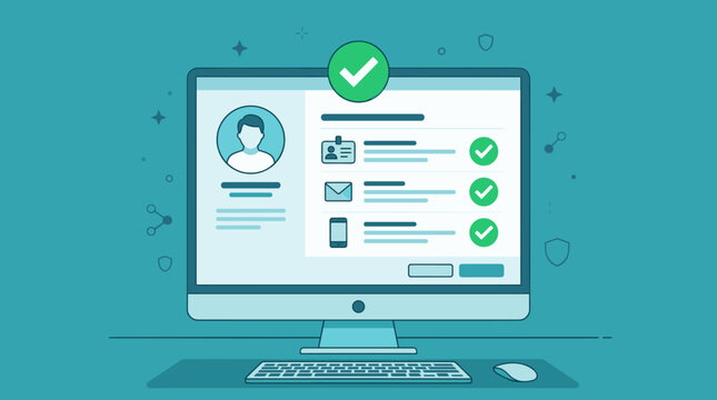 User verification process online platform infographic digital space front view data security concept