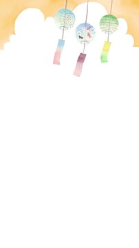 Watercolor wind chime swaying gently, seamless loop animation, vertical 4K (10sec), sunset,Japanese summer background with copy space/水彩風鈴のシームレスループ背景 コピースペースあり 日本の夏 風鈴アニメーション たて