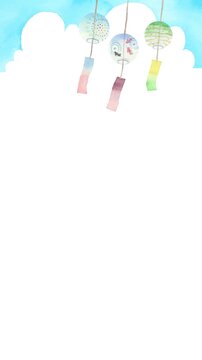Watercolor wind chime swaying gently, seamless loop animation, vertical 4K (10sec), Japanese summer background with copy space/水彩風鈴のシームレスループ背景 コピースペースあり 日本の夏 風鈴アニメーション たて