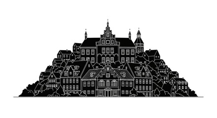 Obraz premium Cityscape Silhouette Illustration ? European Town Architectural Landmark Design