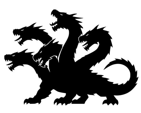 Hydra Silhouette, lack silhouette of a multi-headed serpent (Hydra), mbolizing chaos, strength, and mythic terror.
