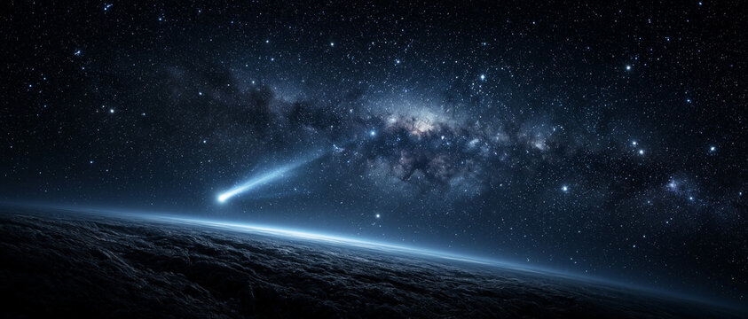 Celestial event comet approaches earth outer space astrophotography night sky low angle cosmic wonders