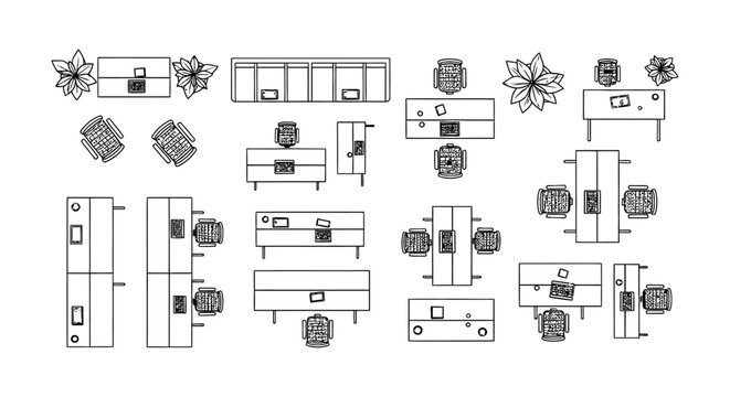 office furniture and workplace layout architectural plan top view illustrating modern interior design elements for business spaces