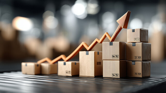 Business growth analysis increasing shipping volume and deliveries in warehouses industrial environment graphical representation