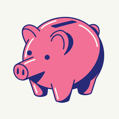 Fototapeta premium cute pink piggy bank illustration with happy expression and swirls for savings concept