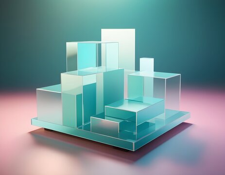 Abstract geometric with translucent glass, soft gradients in pastel tones   