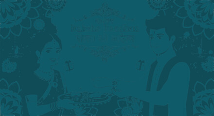 Fototapeta premium Indian Couple Offering Sweets, Traditional Greeting, Festive Celebration, Culture