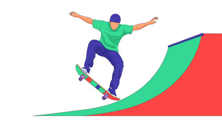 Man performing skateboard tricks on ramp. © Dhiyak Boneto