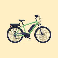 Obraz premium Green Electric Bicycle With Battery Pack And Rack.