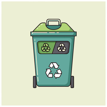 Green recycling bin with two compartments for waste sorting.
