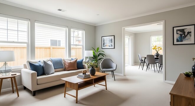 Modern open-plan living and dining space with natural light