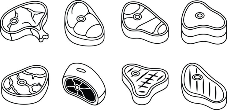Isometric steak cuts illustration a variety of beef cuts displayed