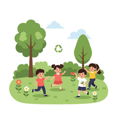 Fototapeta premium Joyful Children Playing Outdoors in a Lush Green Park Environment.