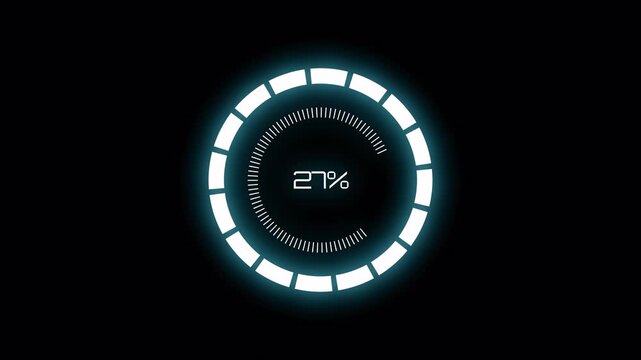 Digital futuristic loading screen with progress indicator and loading text good for progress or data transfer high quality professional modern UI, 4k animation, compatible alpha channel