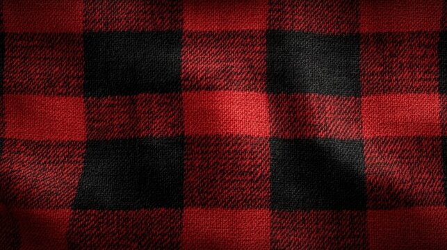 red and black checkered flannel fabric with woven texture and soft folds conveying cozy rustic warmth