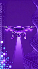 Fototapeta premium Glowing drone with camera and digital background