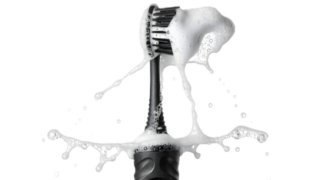 Electric toothbrush toothpaste foam detail, fresh PNG isolated transparent background. Oral care mockup for hygiene, dental ads, grooming products.