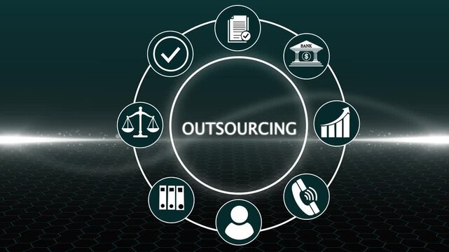 Business, Technology, Internet and network concept. Outsourcing Human Resources. Abstract business graph technology symbols 3d 4k video animation