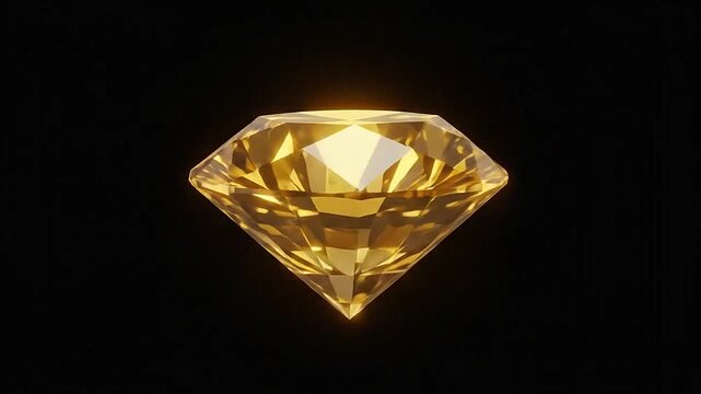 A brilliant yellow gemstone with many facets glows against a dark background