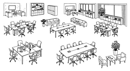 Obraz premium office furniture and workspace layouts illustrating modern office interior designs for various business environments and corporate planning