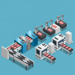 Fototapeta premium Industrial robotic assembly line production process.