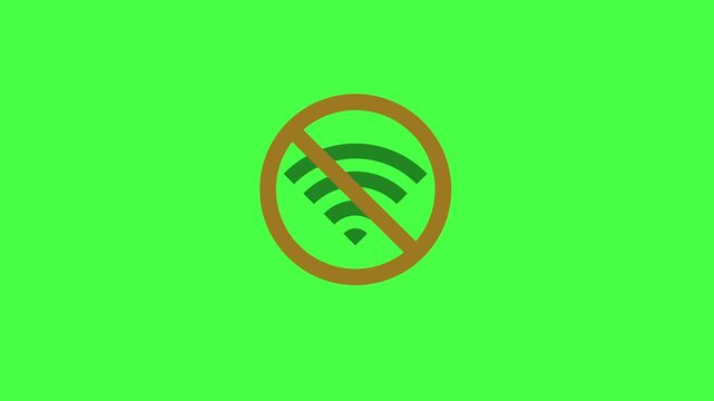 No wi-fi signal icon animation isolated on green screen background. No internet connection icon. Network offline concept. Wifi signal problem symbol. No internet connection animation
