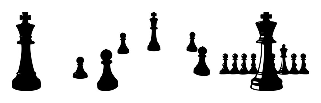 Chess board set with minimalistic black silhouette design featuring chessboard, squares, gameboard with strategy and tactics