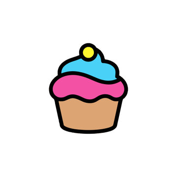 Colorful cartoon cupcake with frosting.