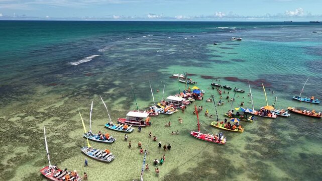 Aerial view of Paju&ccedil;ara natural pools, formed during low tide 800 meters from Paju&ccedil;ara Beach - Macei&oacute;, Alagoas, Brazil