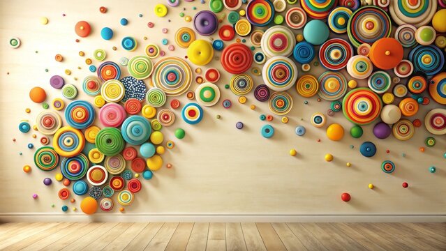 Vibrant Circular Wall Decor in a Modern Room Featuring a Plethora of Colorful Shapes and Sizes