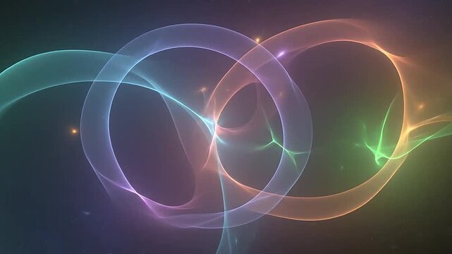 Abstract flowing colorful light waves in a dark cosmic background with small glowing particles