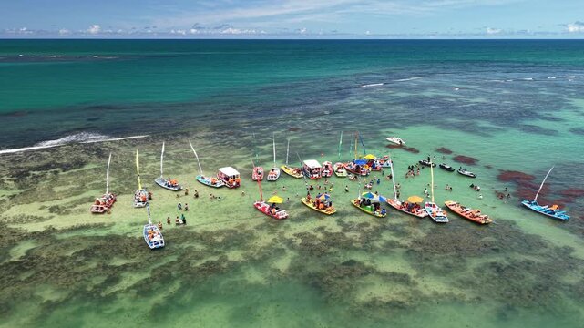 Aerial view of Paju&ccedil;ara natural pools, formed during low tide 800 meters from Paju&ccedil;ara Beach - Macei&oacute;, Alagoas, Brazil