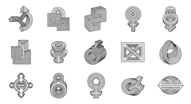 Abstract geometric shapes array in monochrome for design elements