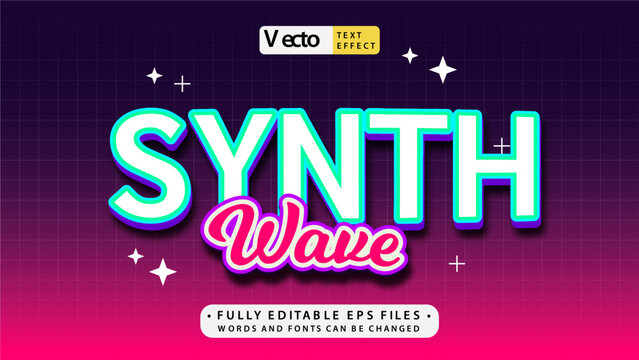 synth wave retro style text effect editable eps cc