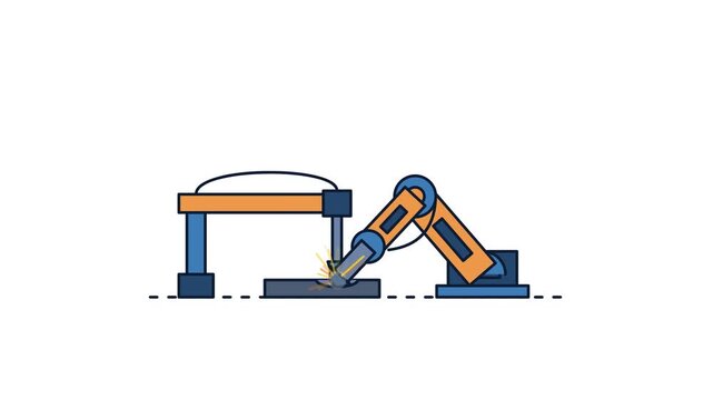 Industrial Robotic Arm Welding Metal Plate in Modern Factory Setup