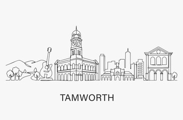 Obraz premium Flat Design one line without breaking the Tamworth city.