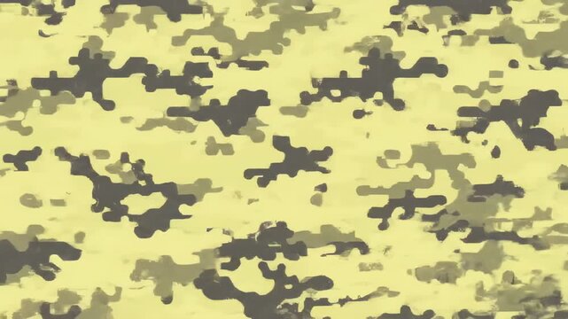 Abstract camouflage pattern with dark shapes and a light yellow/green base
