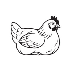 Fototapeta premium Black and white outline illustration of a sitting hen.