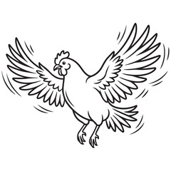 Fototapeta premium Black and white line art illustration of a flying hen.