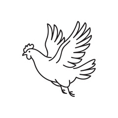Fototapeta premium Minimalist outline drawing of a flying chicken in flight.