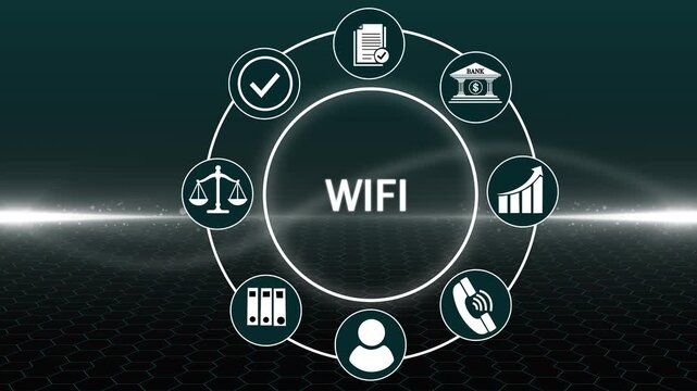 Business, Technology, Internet and network concept. Free WiFi network signal. a futuristic holographic advanced HUD circle platform, success business graph arrow technology video animation
