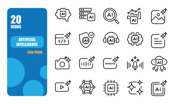 20 Line Style Artificial Intelligence (AI) Icons for Technology and Innovation Design